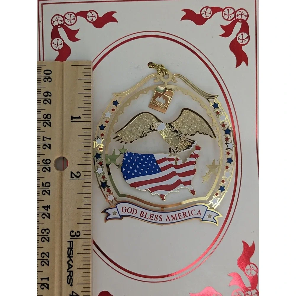 God Bless America Ornament Eagle American Flag Jackson‎ Pacific 24K Gold Brass